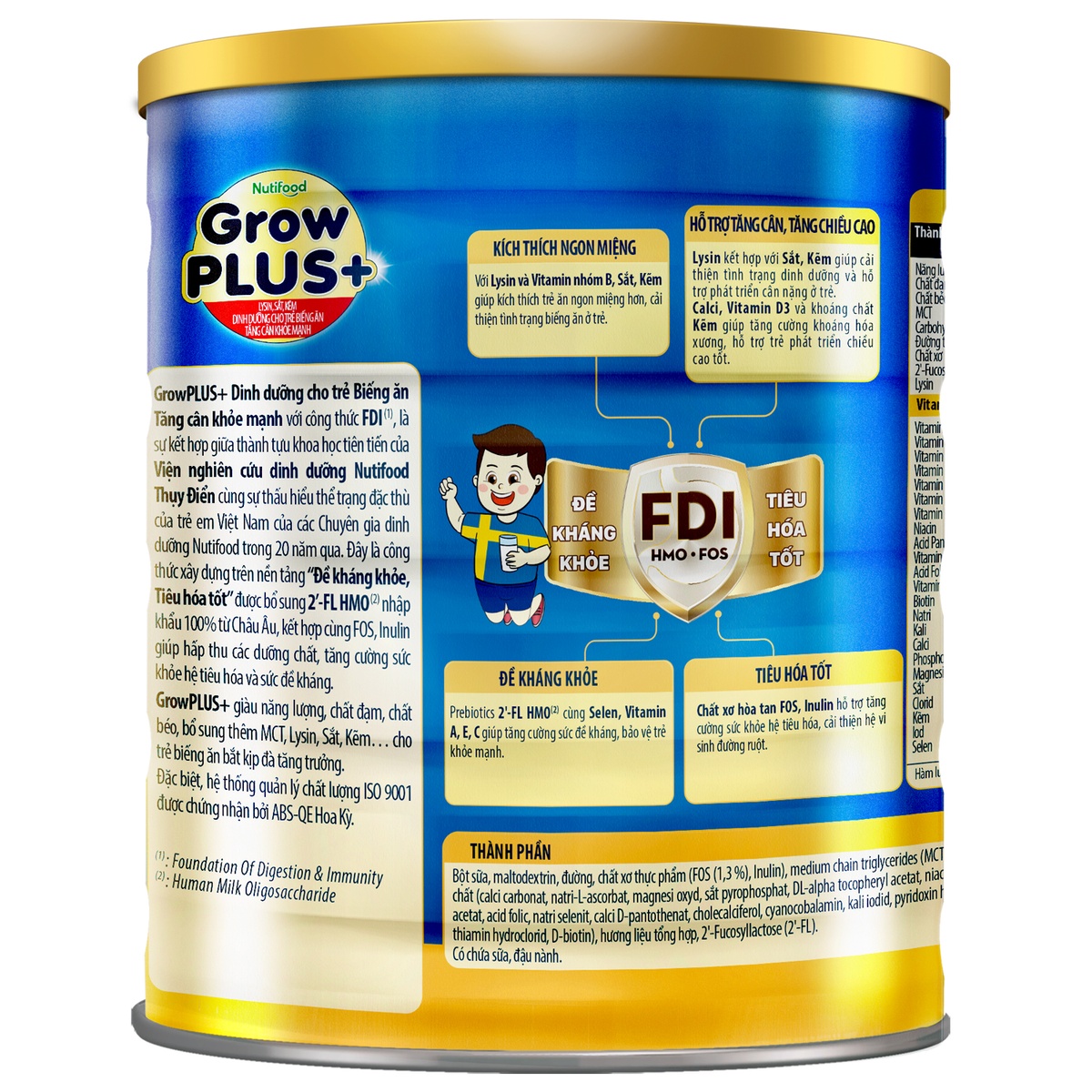 Sữa bột Nutifood Grow Plus Xanh 2+ 1.5kg - mặt trái