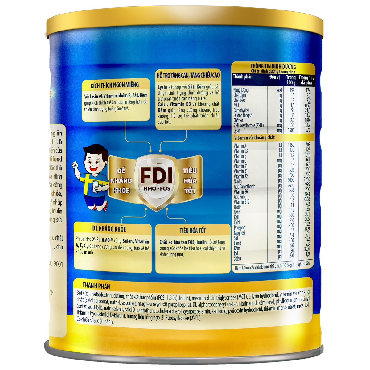 Sữa bột Nutifood Grow Plus Xanh 2+ 1.5kg - mặt sau