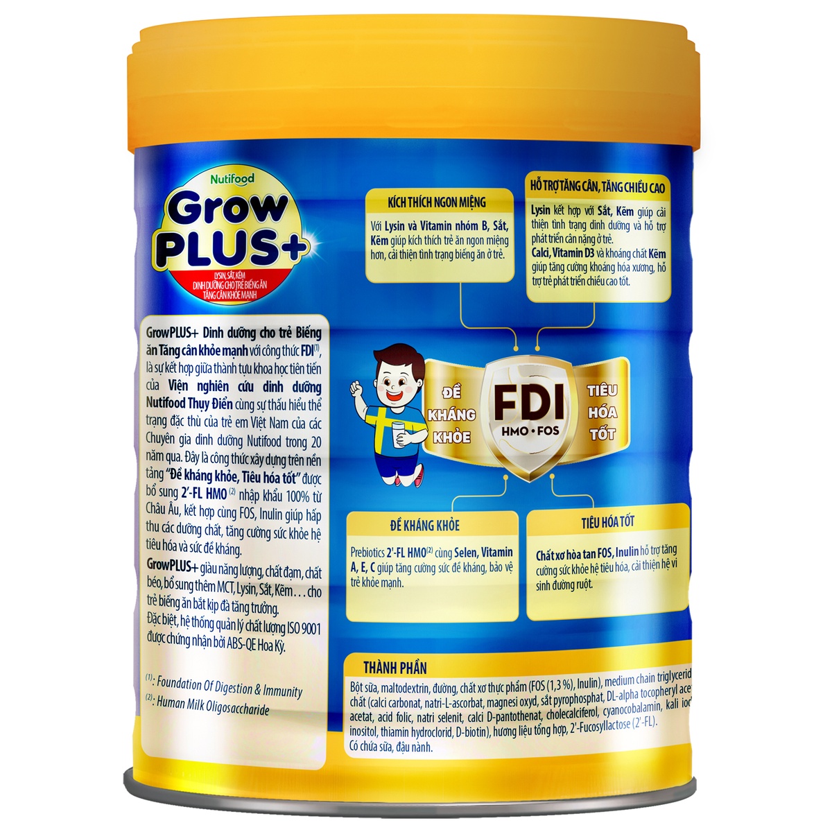 Sữa bột Nutifood Grow Plus Xanh 2+ 900g - mặt trái