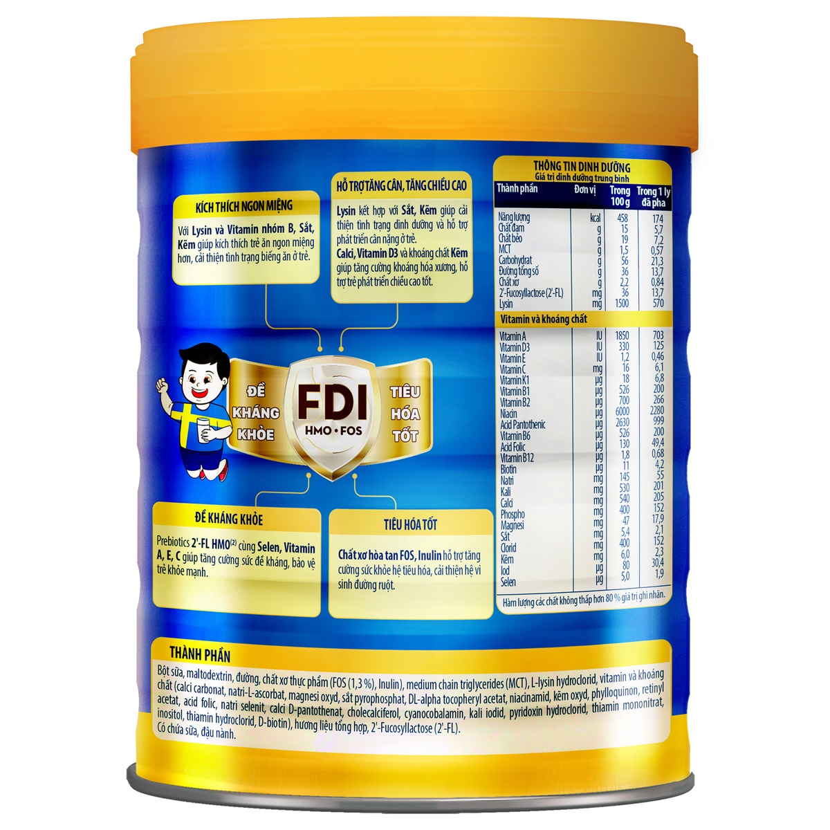 Sữa bột Nutifood Grow Plus Xanh 2+ 900g - mặt sau