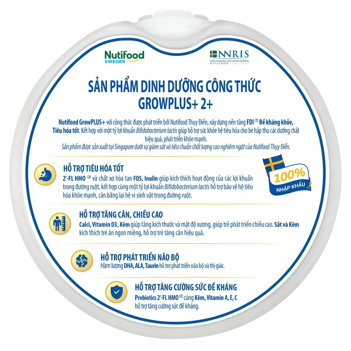 Sữa Nutifood GrowPlus+ Boosting Digestion 2+ (cho bé >2 tuổi) 800g - mặt trái