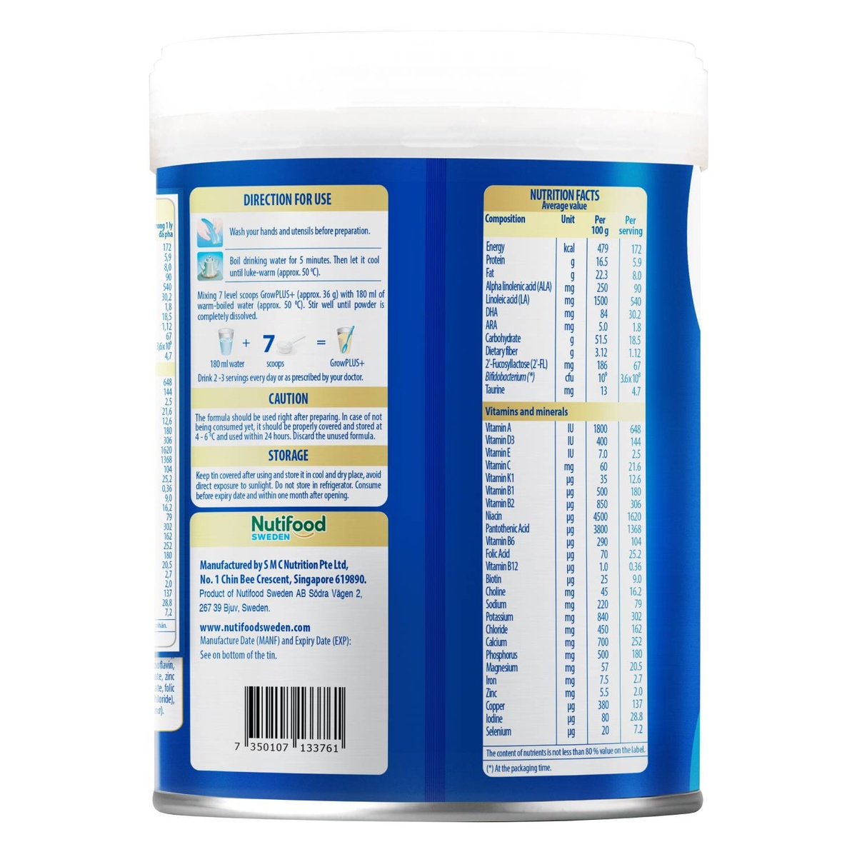 Sữa Nutifood GrowPlus+ Boosting Digestion 2+ (cho bé >2 tuổi) 800g - mặt phải