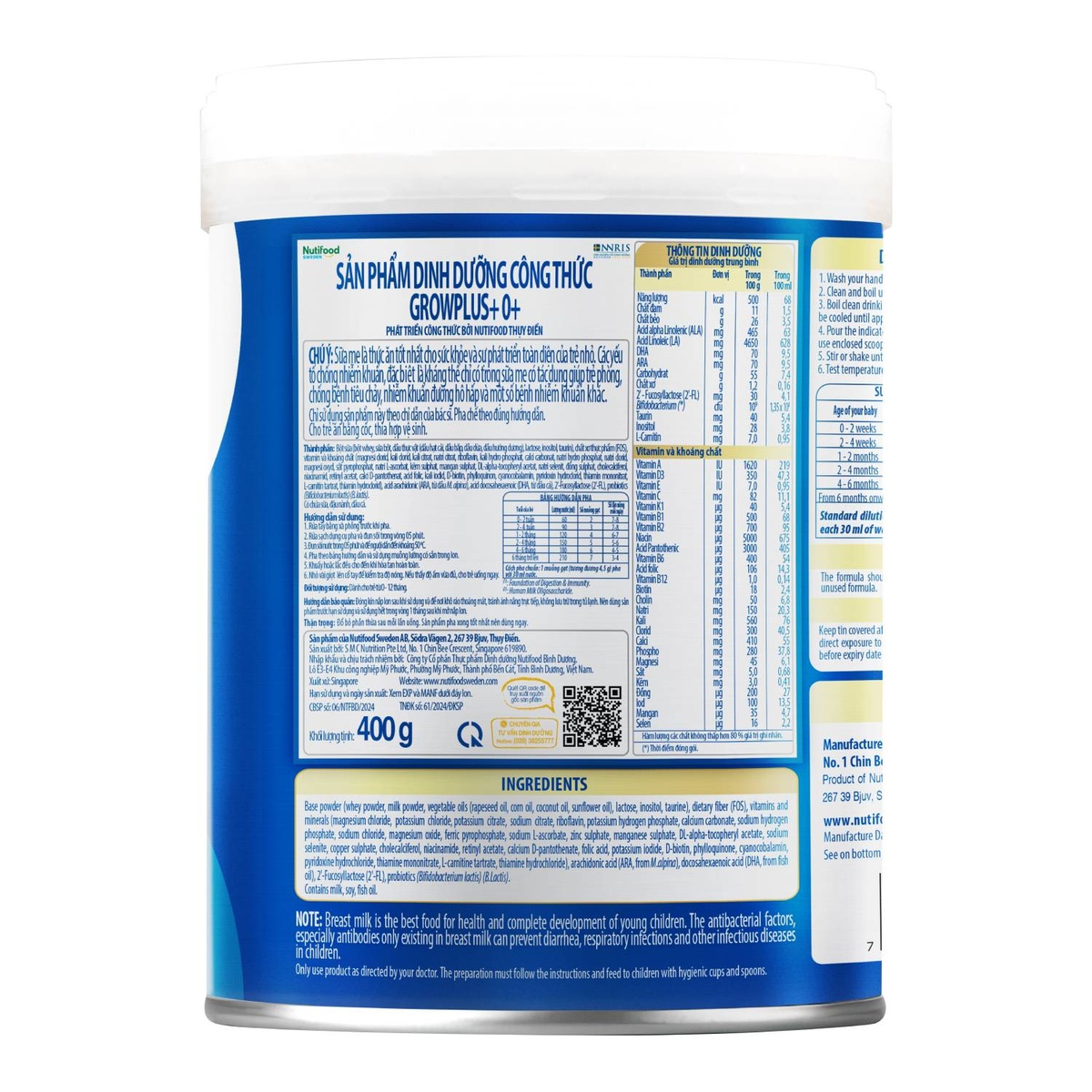 Sữa Nutifood GrowPlus+ Boosting Digestion (cho bé 0-12 tháng) 400g - mặt phải
