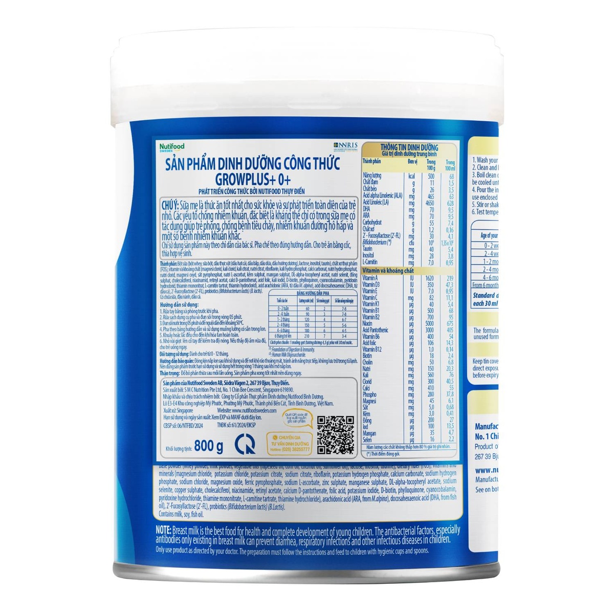 Sữa Nutifood GrowPlus+ Boosting Digestion (cho bé 0-12 tháng) 800g - mặt phải