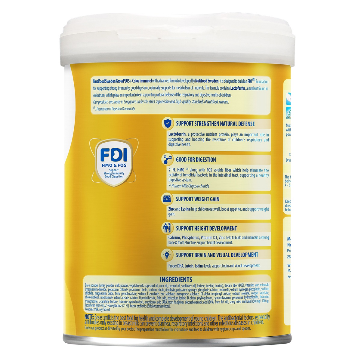 Sữa bột Nutifood GrowPlus+ Colos Immunel 0+ (cho bé 0-12 tháng) 800g - mặt phải