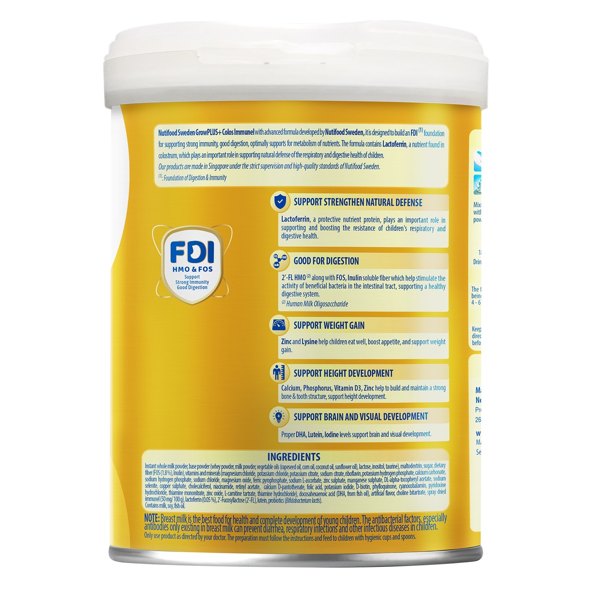 Sữa bột Nutifood GrowPlus+ Colos Immunel 1+ (cho bé 1-2 tuổi) 800g - mặt phải