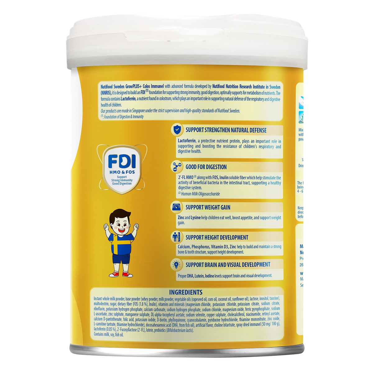 Sản phẩm dinh dưỡng công thức Nutifood GrowPlus+ Colos Immunel 2+ 800g (> 2 tuổi) - mặt trái