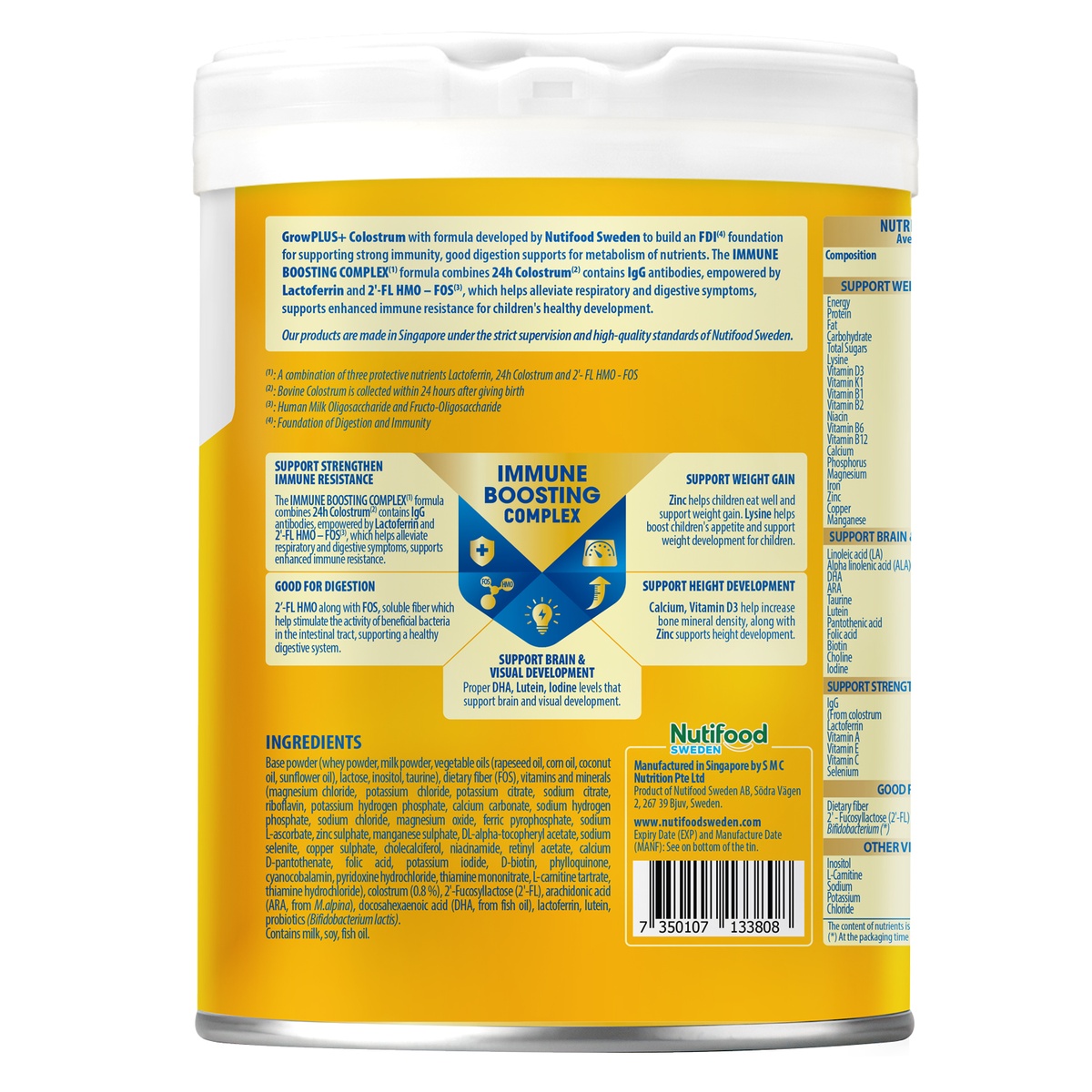 Sữa bột Nutifood GrowPlus+ Colostrum Lactoferrin 0+ (cho bé 0-12 tháng) 400g - mặt trái