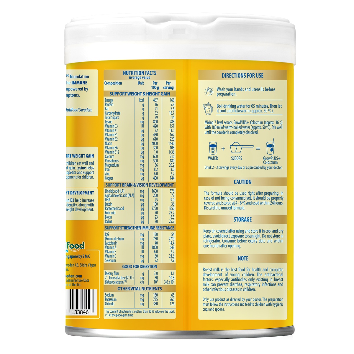 Sữa bột Nutifood GrowPlus+ Colostrum Lactoferrin 1+ 800g cho bé 1-2 tuổi - mặt trái