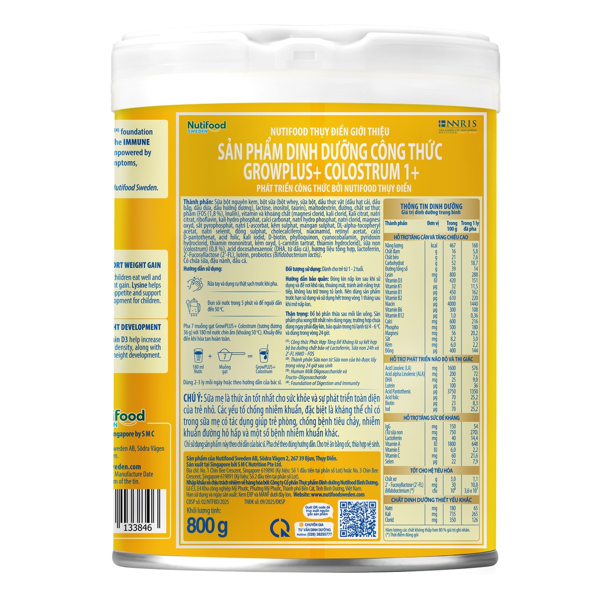 Sữa bột Nutifood GrowPlus+ Colostrum Lactoferrin 1+ 800g cho bé 1-2 tuổi - mặt phải