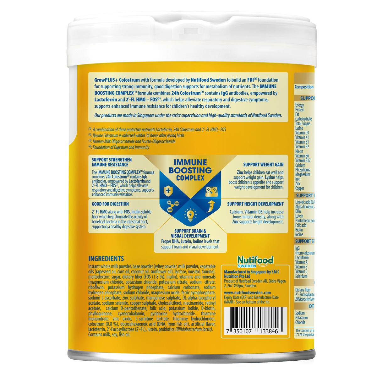 Sữa bột Nutifood GrowPlus+ Colostrum Lactoferrin 1+ 800g cho bé 1-2 tuổi - mặt sau