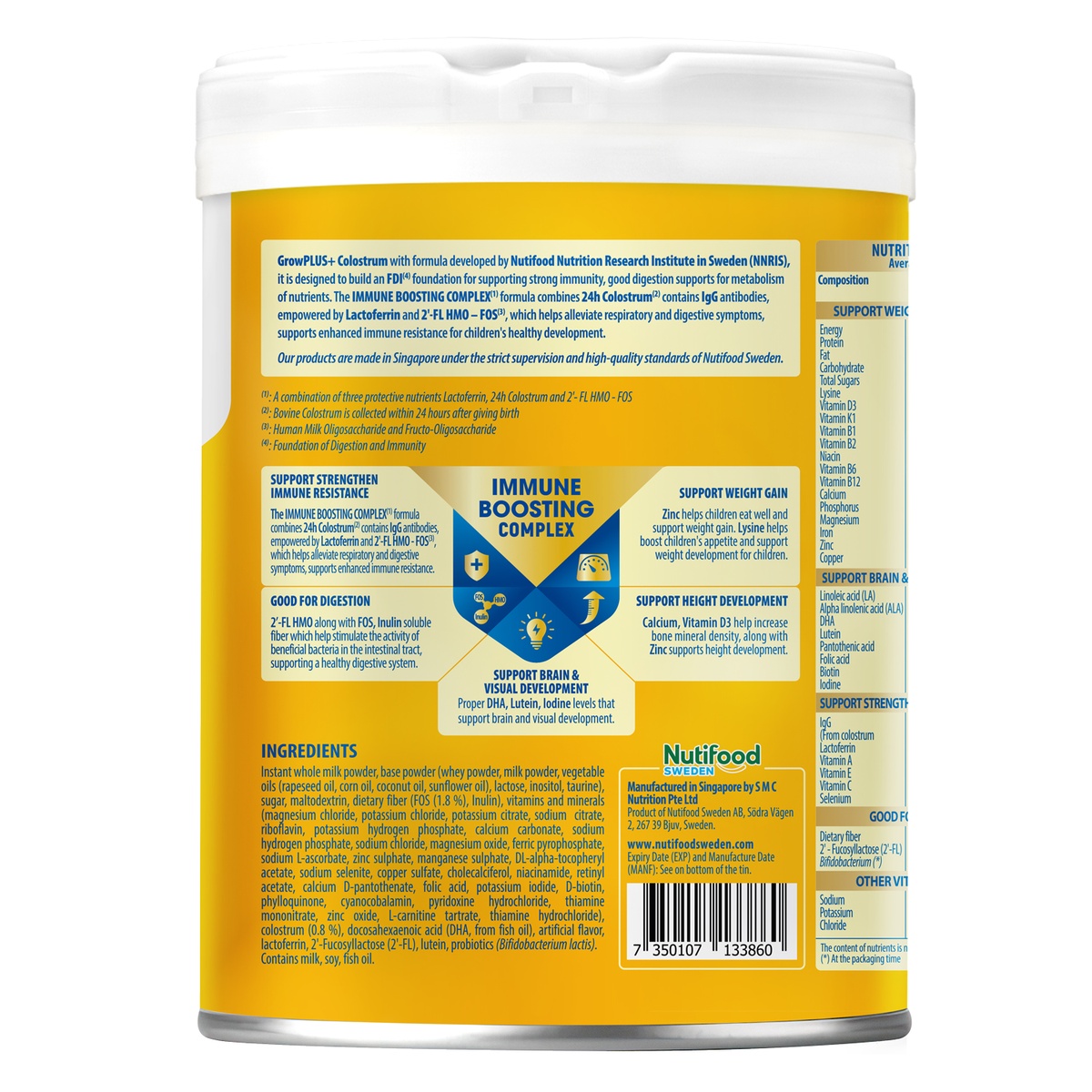 Sữa bột Nutifood GrowPlus+ Colostrum Lactoferrin 2+ 800g cho bé trên 2 tuổi - mặt trái