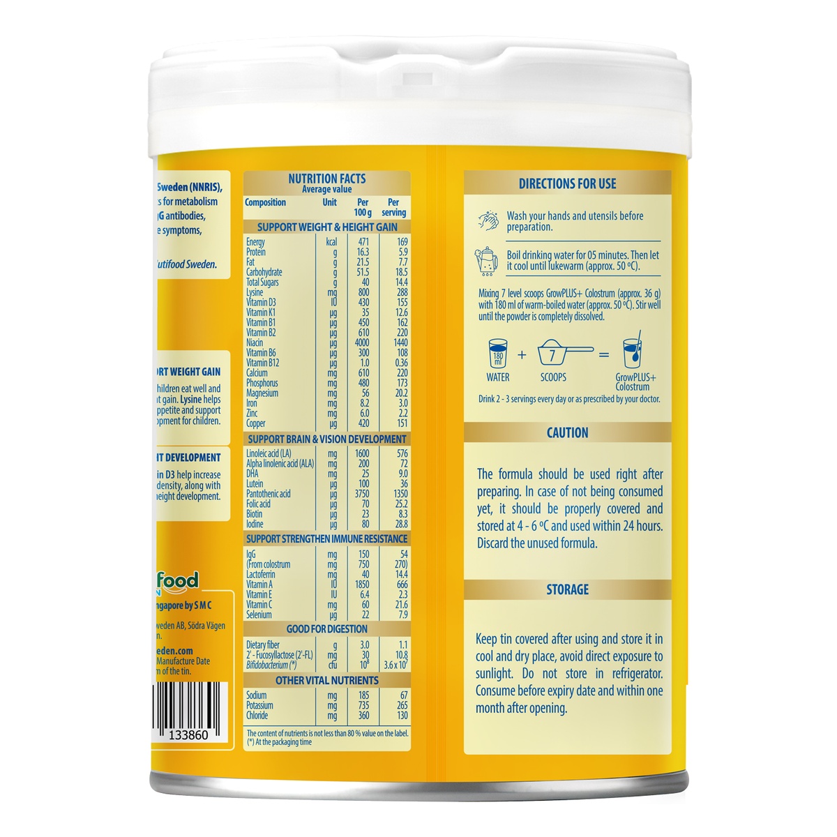 Sữa bột Nutifood GrowPlus+ Colostrum Lactoferrin 2+ 800g cho bé trên 2 tuổi - mặt phải