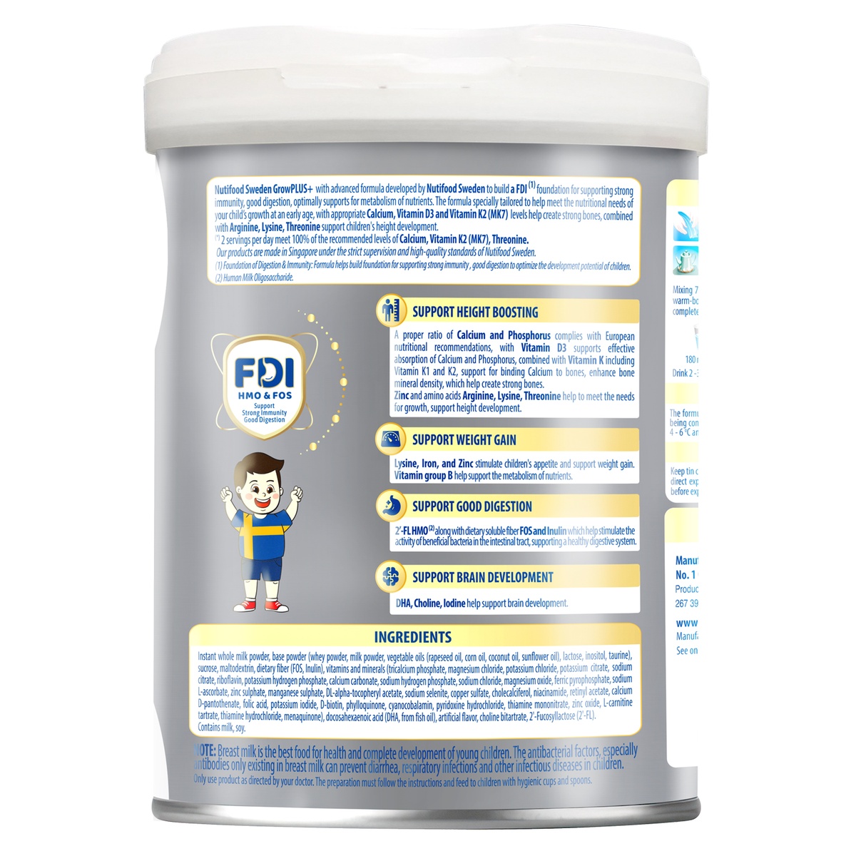 Sản phẩm dinh dưỡng công thức Nutifood GrowPlus+ Height Boosting 1+ 800g cho bé 1-2Y - mặt trái