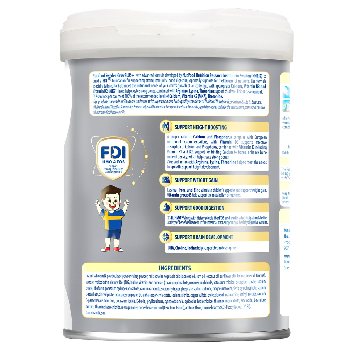 Sữa bột Nutifood GrowPlus+ Height Boosting 2+ (cho bé >2 tuổi) 800g - mặt trái