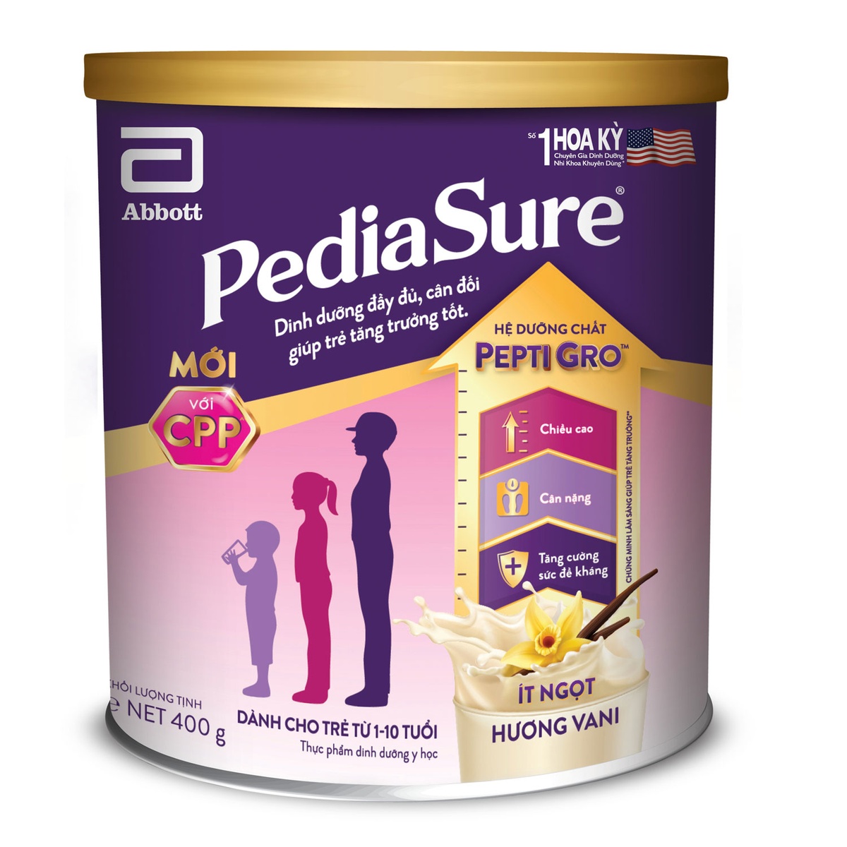 Thực phẩm dinh dưỡng y học Pediasure BA ít ngọt 380g (cho trẻ 1-10 tuổi) - Sữa PediaSure BA 400g vị vani ít ngọt cho bé 1-10 tuổi-1