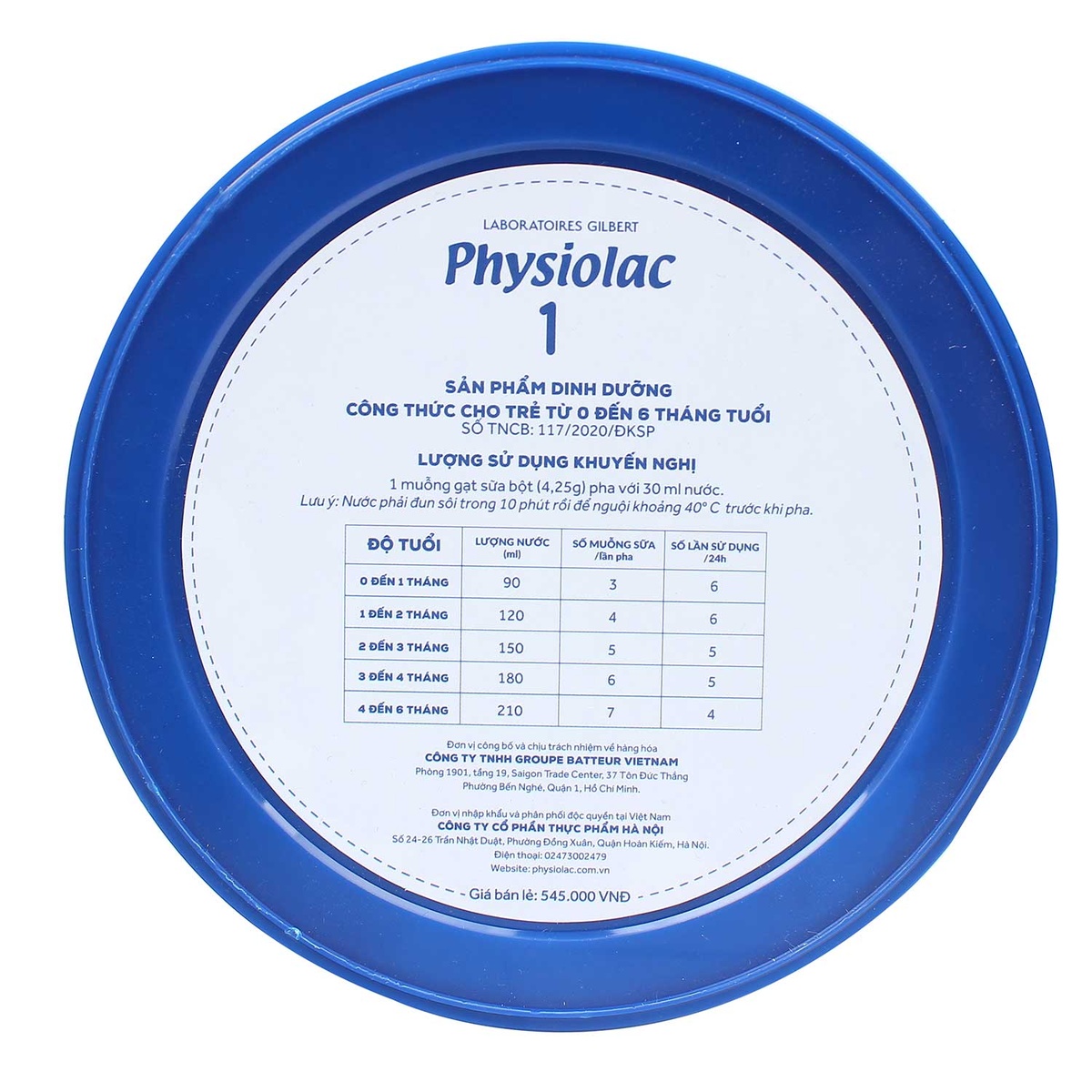 Sữa Physiolac số 1 900g New cho bé từ 0-6 tháng - mặt sau