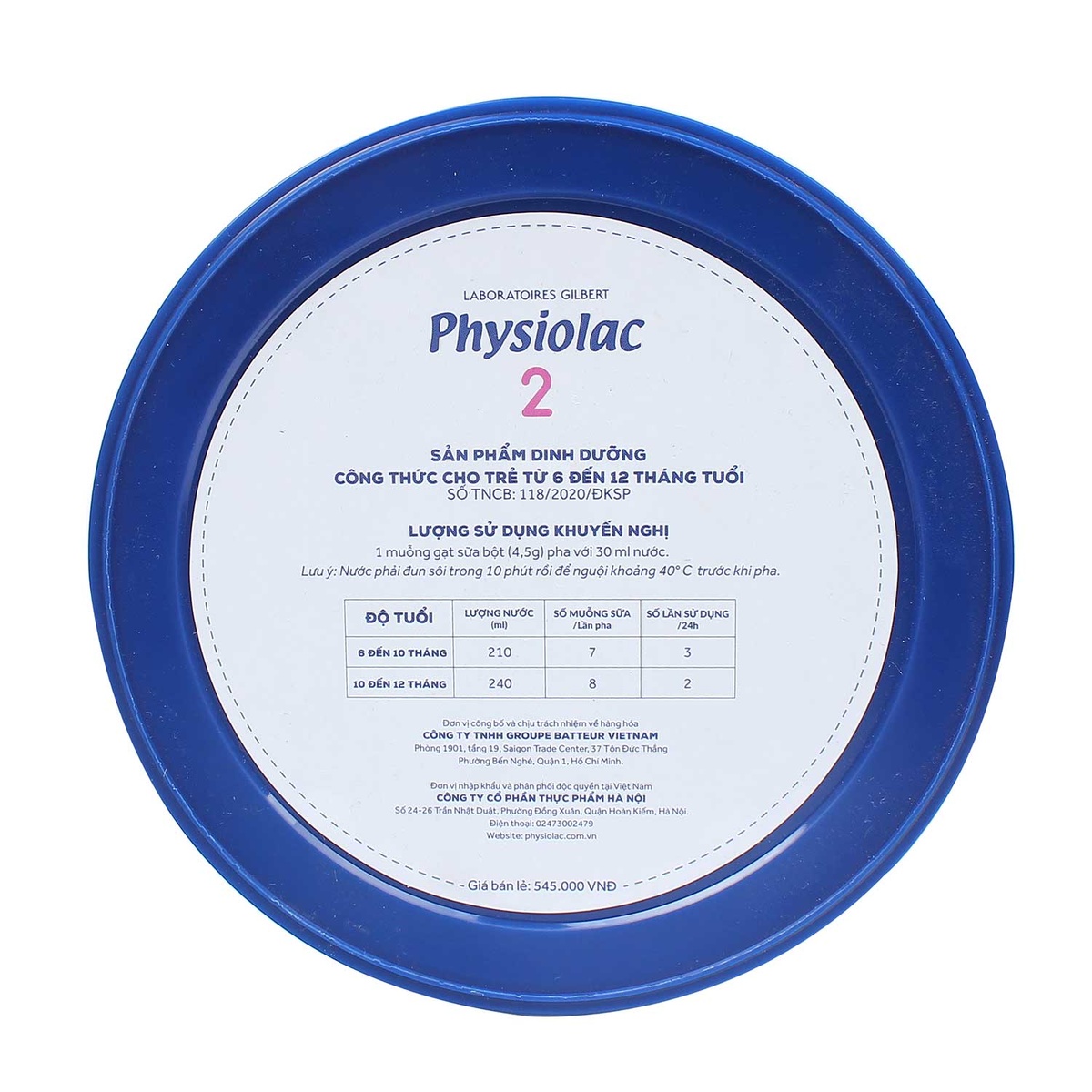 Sữa Physiolac số 2 900g New cho bé từ 6-12 tháng - mặt sau