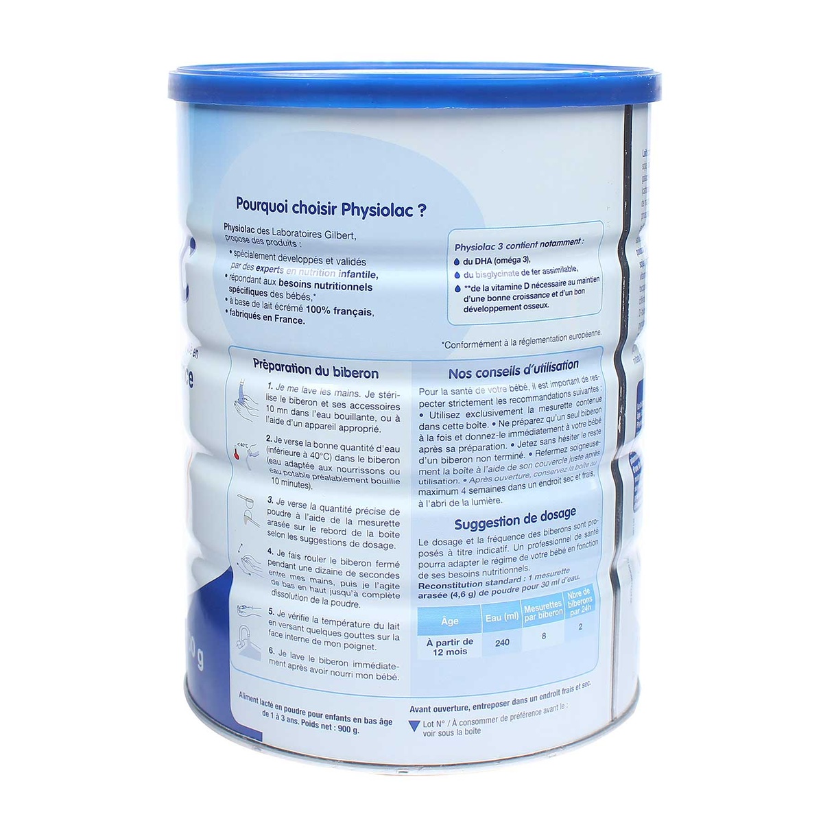 Sữa Physiolac số 3 900g New cho bé từ 1-3 tuổi - mặt trái