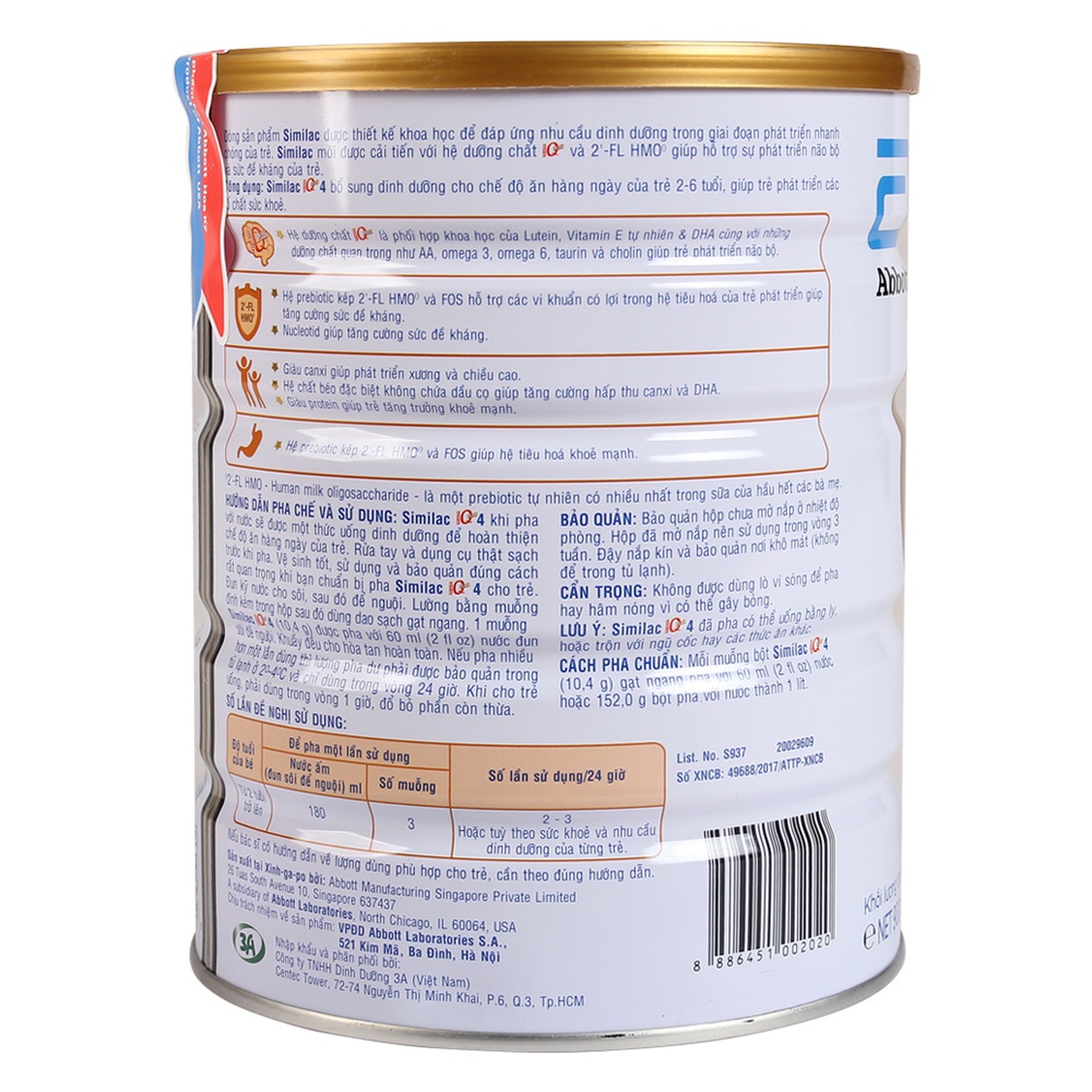 Sữa Similac số 4 900g (2 - 6 tuổi) - mặt phải