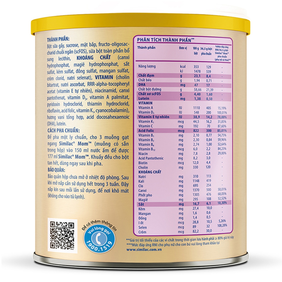 Sữa bột Similac Mom IQ Plus hương Vani 400g - mặt phải