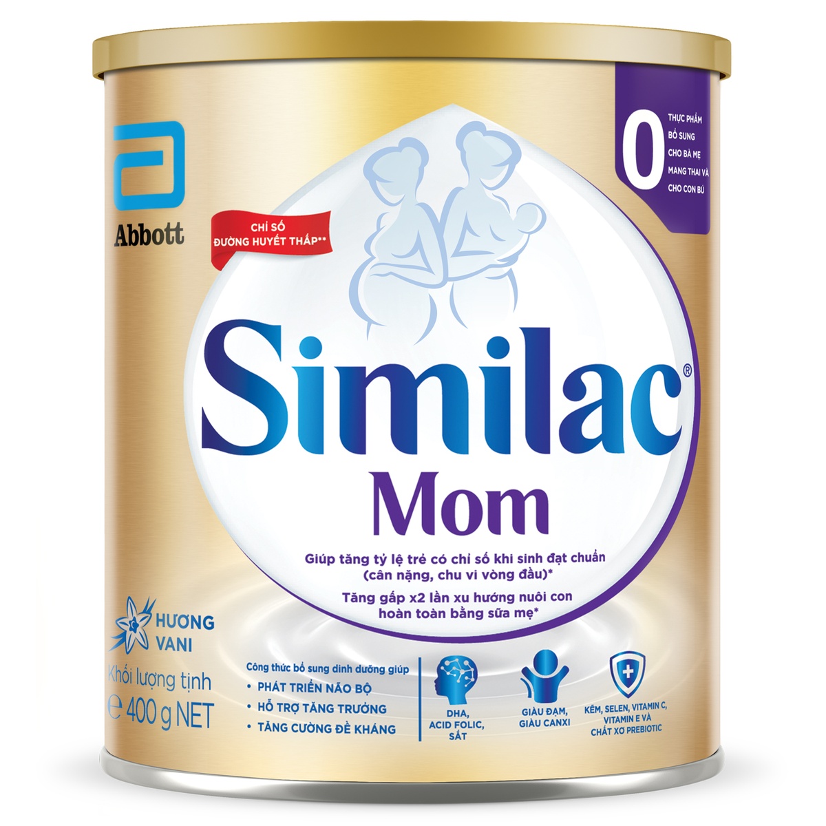 Sữa bột Similac Mom IQ Plus hương Vani 400g - mặt trái