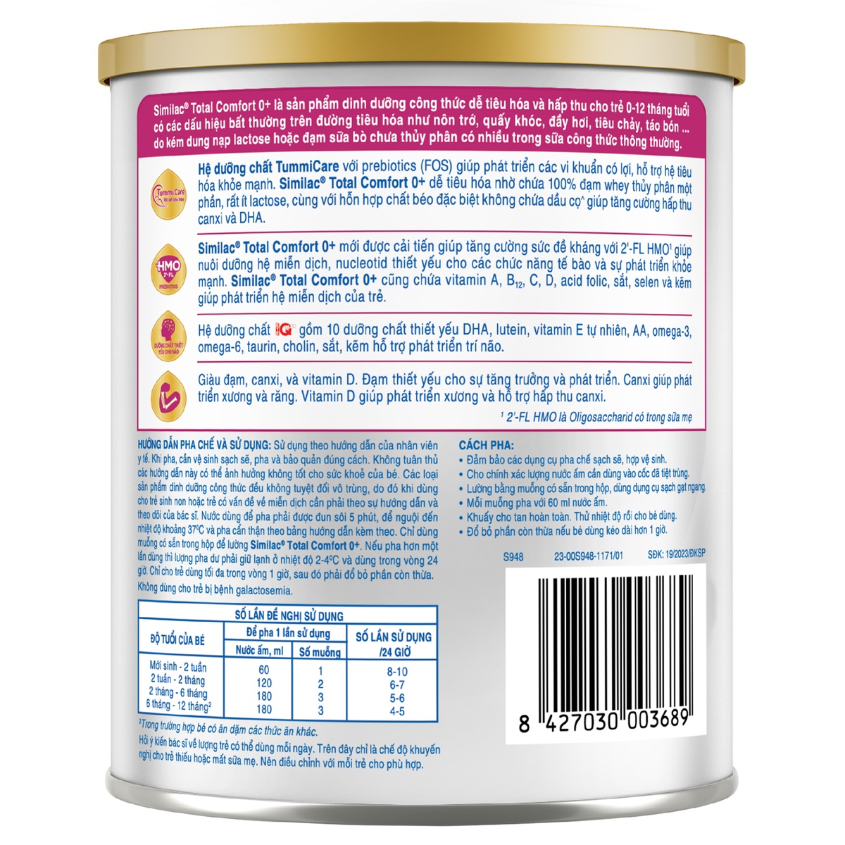Sữa Similac Total Comfort 0+ (cho bé 0-12 tháng) 360g - mặt trái