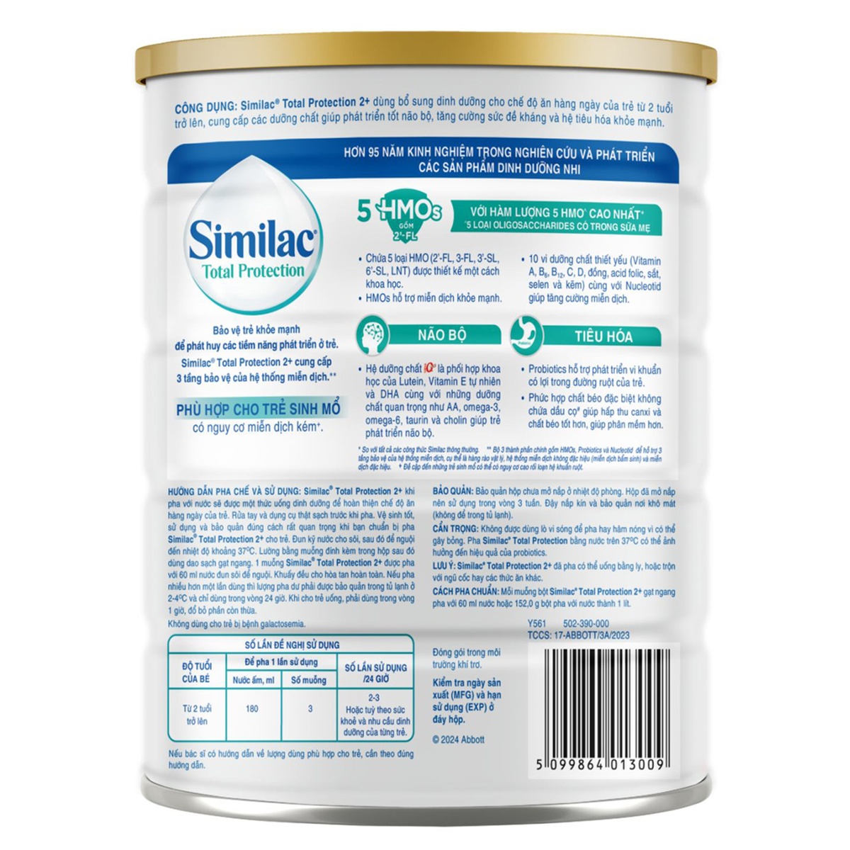 Sữa Similac Total Protection 2+ (cho bé từ 2 tuổi) 800g - mặt trái