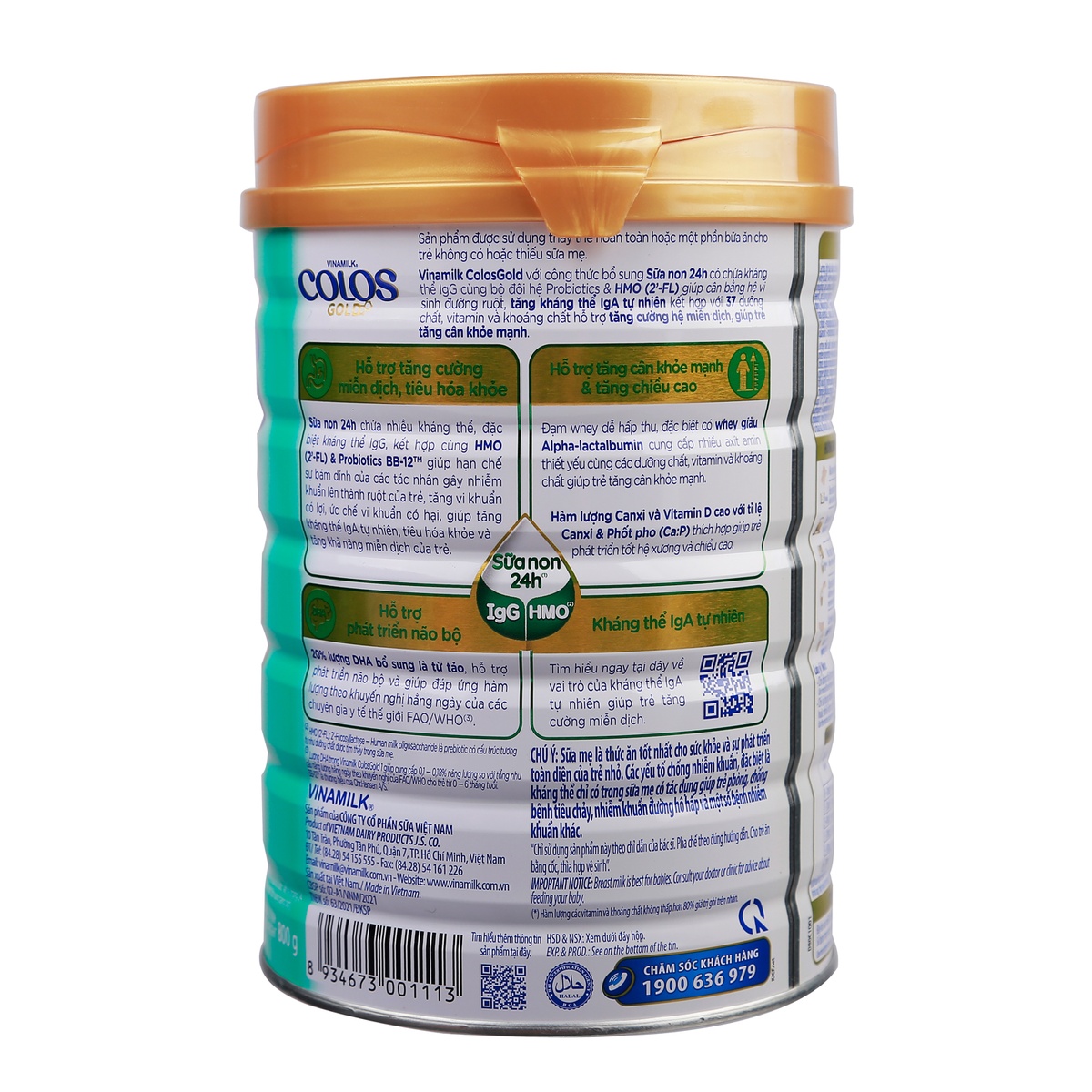 Sữa bột Vinamilk ColosGold số 1 800g cho bé từ 0-1 tuổi  - mặt trái