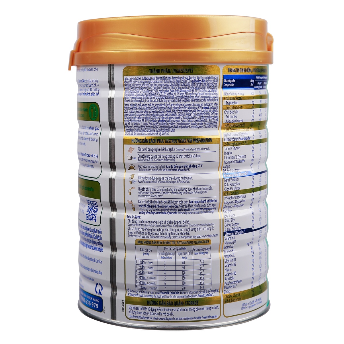 Sữa bột Vinamilk ColosGold số 1 800g cho bé từ 0-1 tuổi  - mặt phải