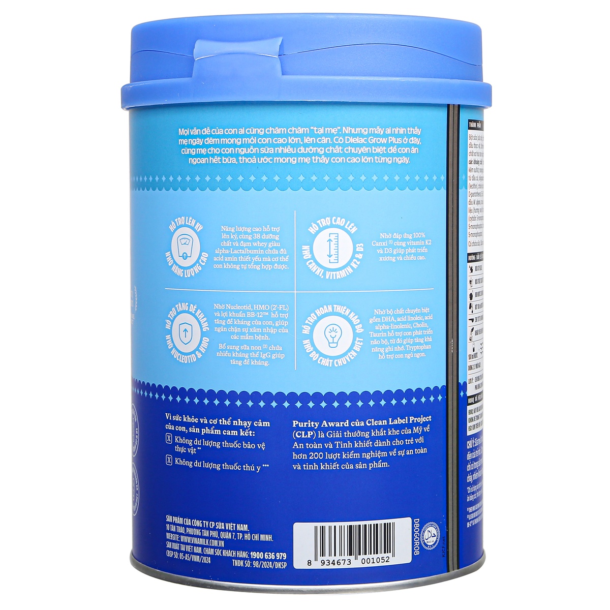 Sữa Vinamilk Dielac Grow Plus 1+ (cho bé 1-2 tuổi) 850g - New - mặt phải