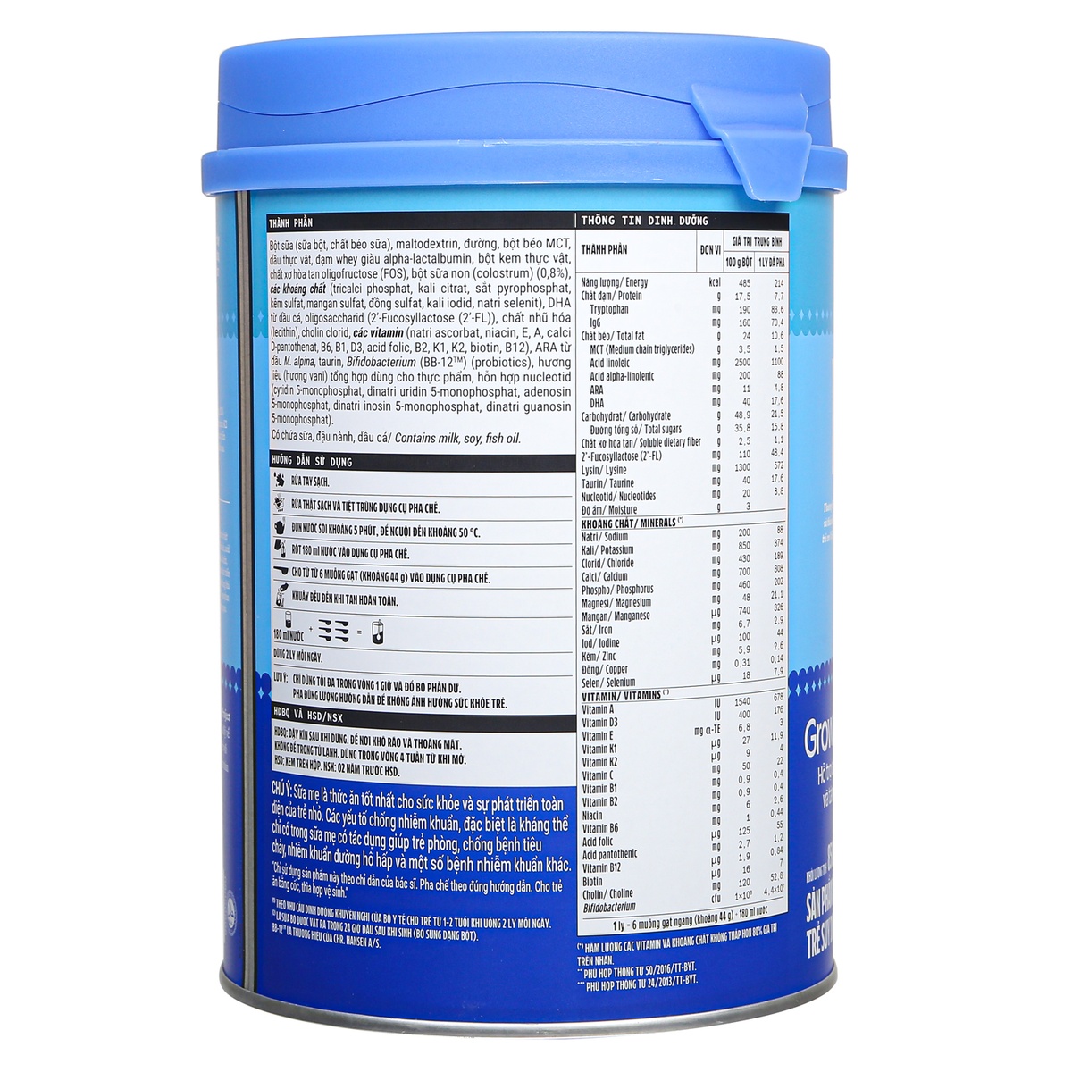 Sữa Vinamilk Dielac Grow Plus 1+ (cho bé 1-2 tuổi) 850g - New - mặt sau