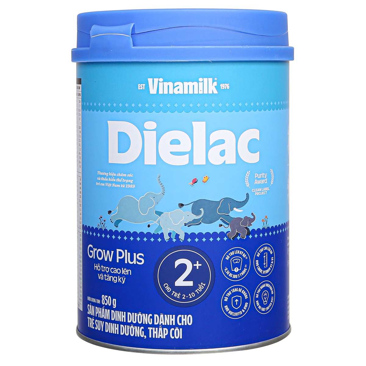 Sữa Vinamilk Dielac Grow Plus 2+ (cho bé 2-10 tuổi) 850g - New - mặt trái