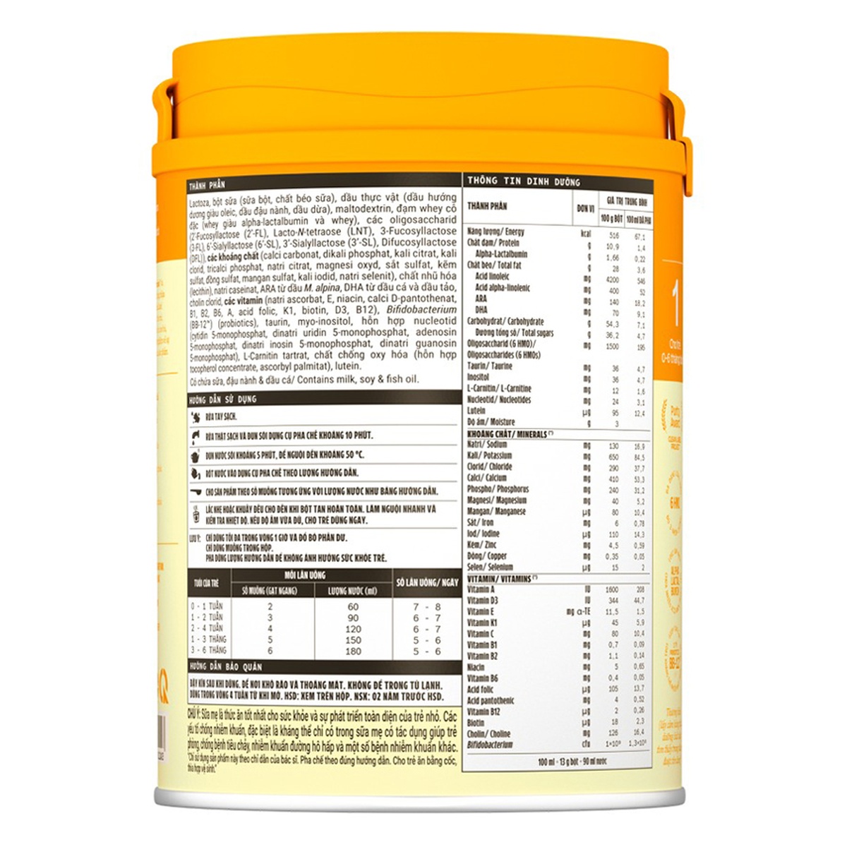 Sữa bột Vinamilk Optimum Gold 1 lon 800g (0 - 6 tháng) - mặt phải