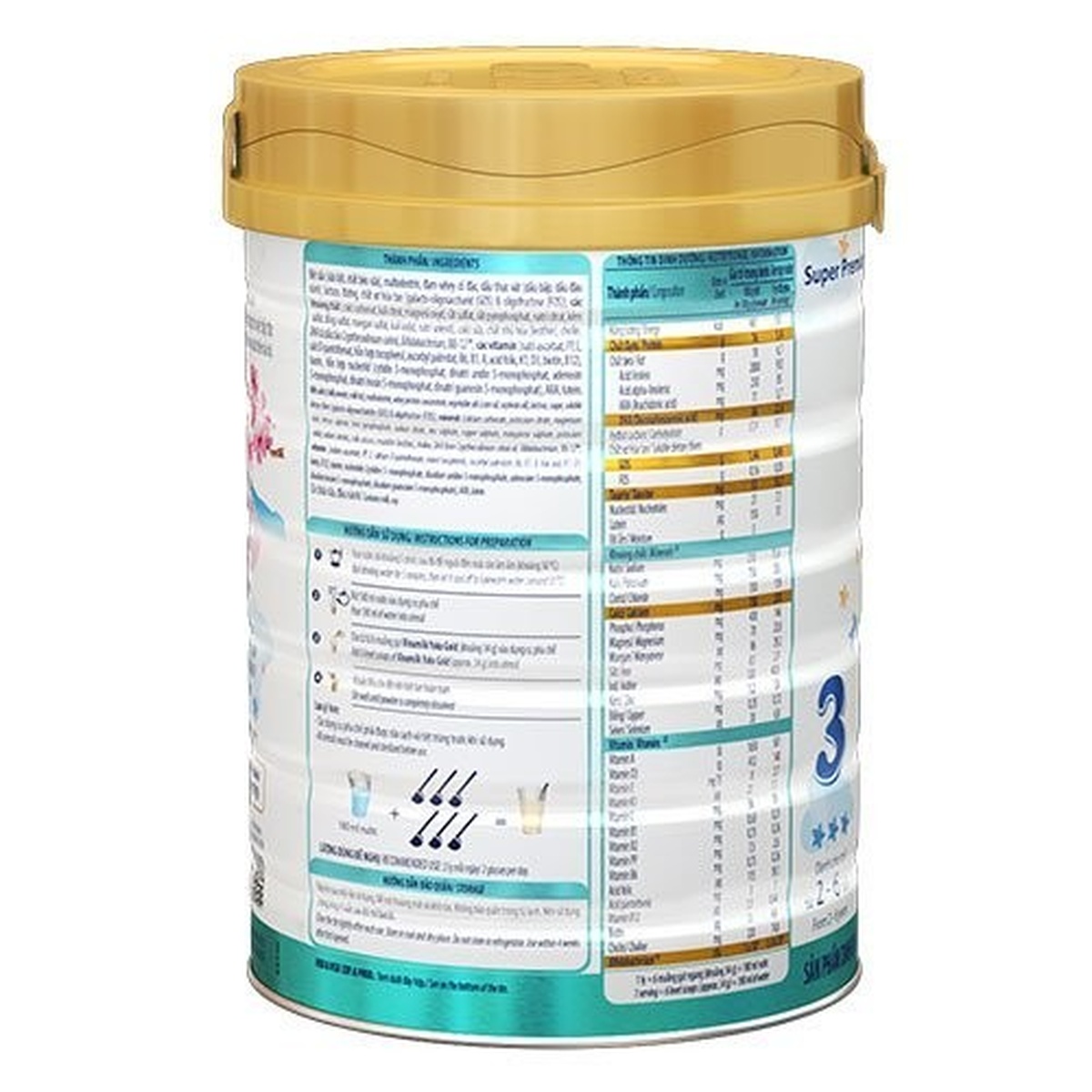 Sữa Vinamilk Yoko Gold 3 850g cho bé 2Y-6Y - mặt phải