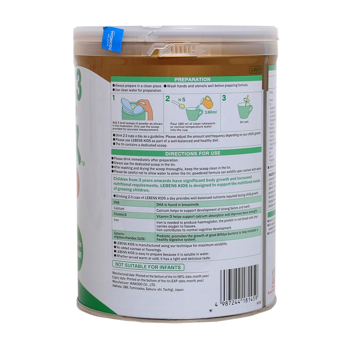 Sữa bột Wakodo Lebens Kids 850g  - mặt phải