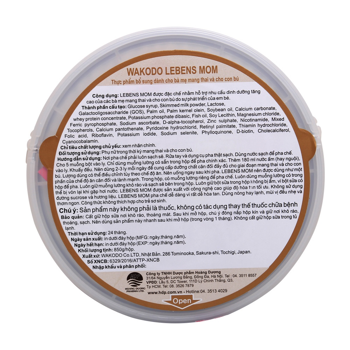 Sữa bột Wakodo Lebens Mom 850g - mặt sau