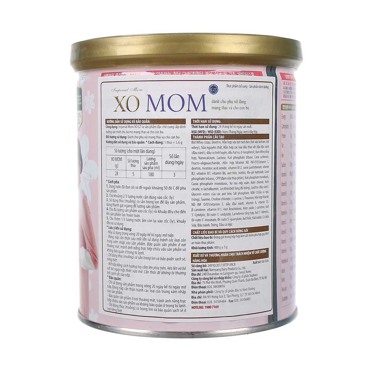 Sữa bầu XO Mom (400gr) - mặt sau