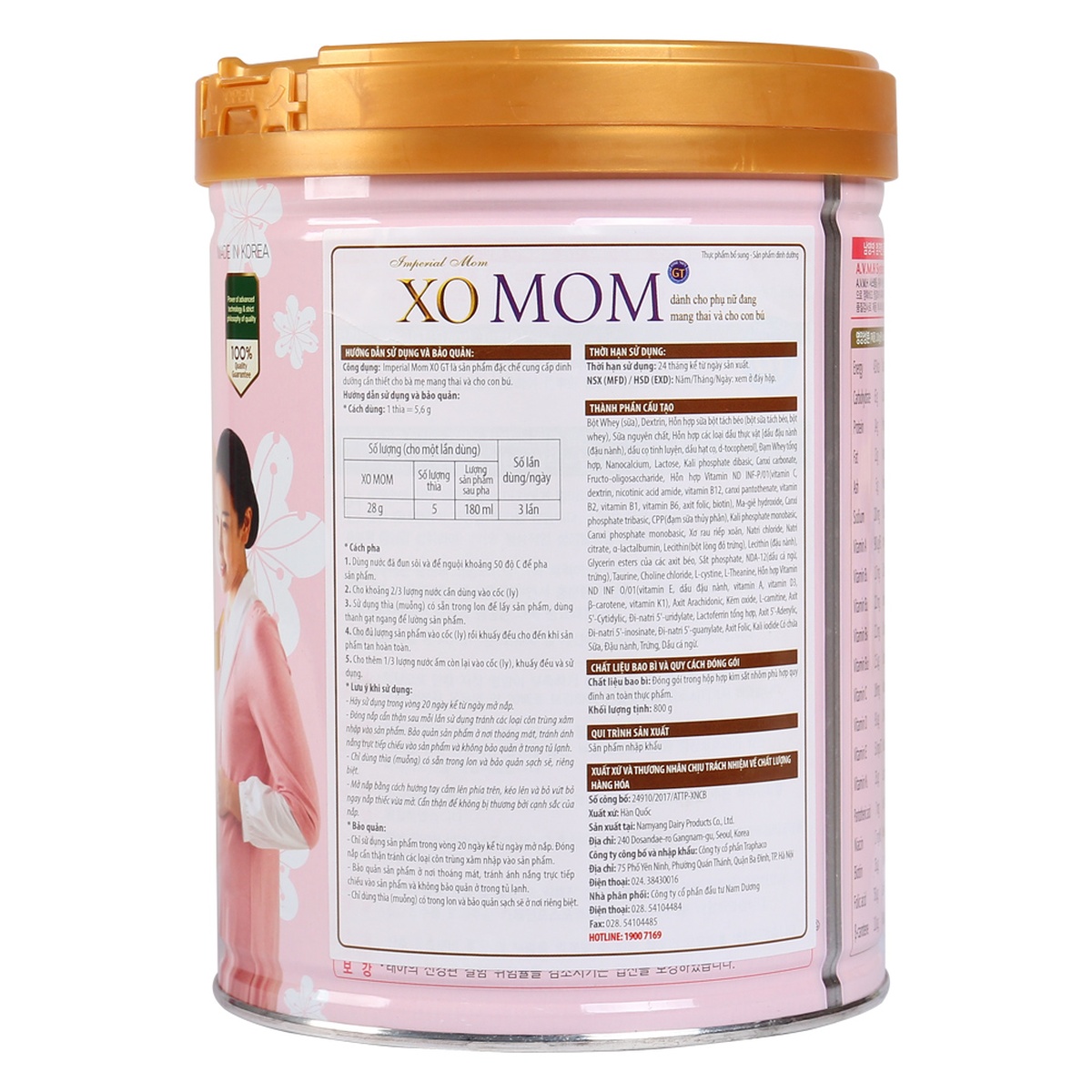 Sữa bầu XO Mom  800gr (Hàn Quốc) - mặt trái