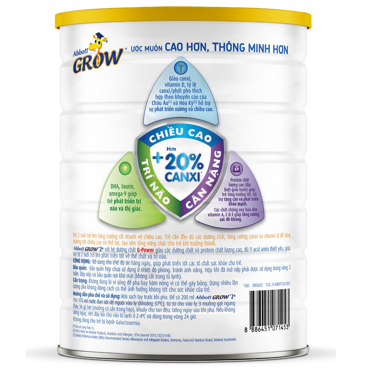 Sữa Abbott Grow số 4/2+ (cho bé >2 tuổi) 1.7kg/1.6kg - mặt phải
