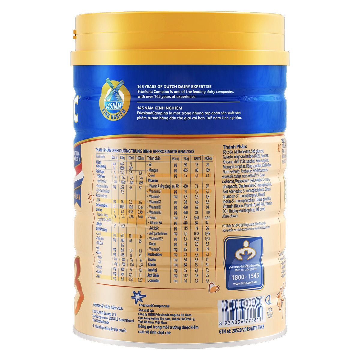 Sữa Frisolac Gold 3 400g cho bé 1-2 tuổi - mặt phải