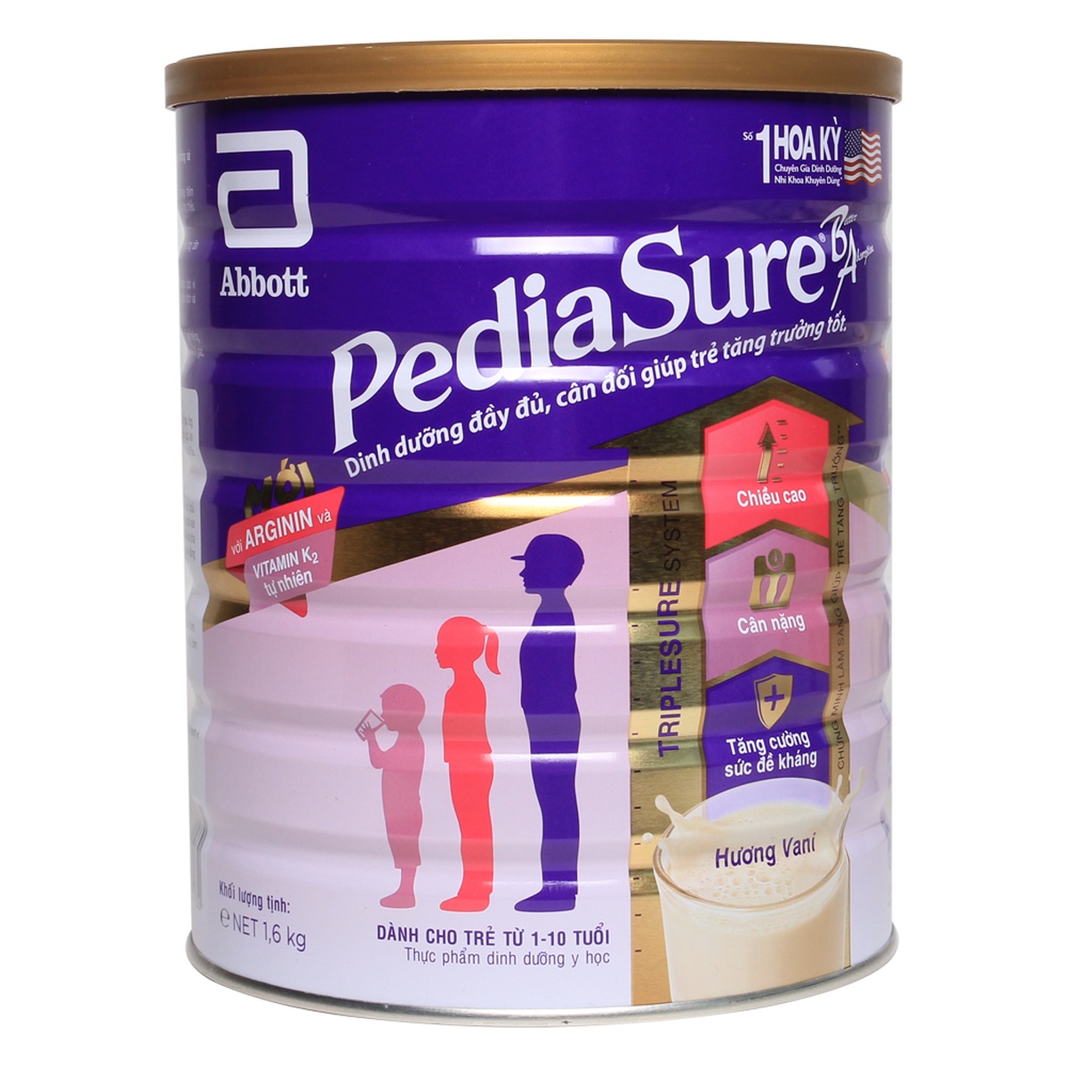 Thực phẩm dinh dưỡng y học Pediasure BA ít ngọt 1.6kg (cho trẻ 1-10 tuổi) - Sữa PediaSure BA 1600g vị vani ít ngọt cho bé 1-10 tuổi-2
