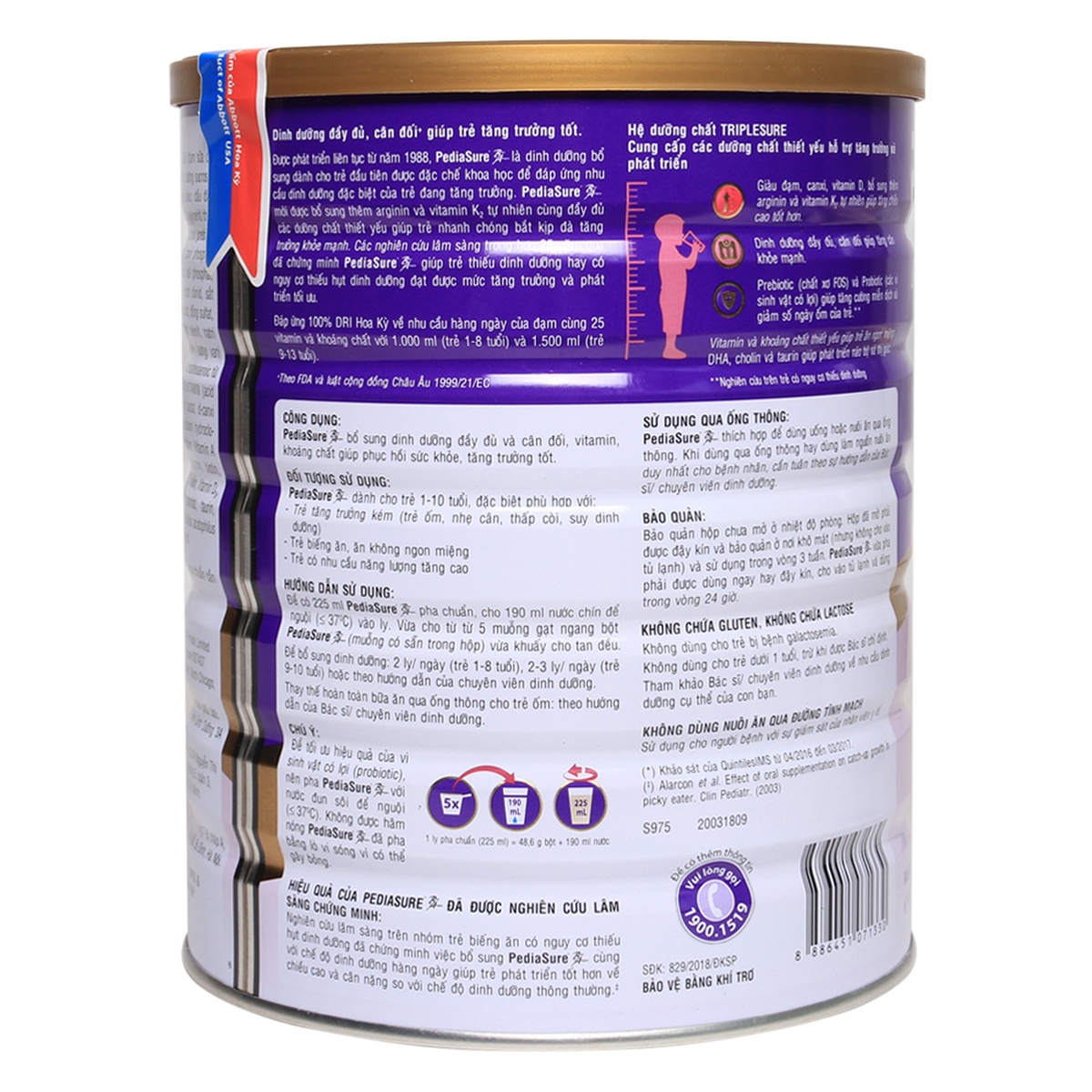 Thực phẩm dinh dưỡng y học Pediasure BA ít ngọt 1.6kg (cho trẻ 1-10 tuổi) - Sữa PediaSure BA 1600g vị vani ít ngọt cho bé 1-10 tuổi-4