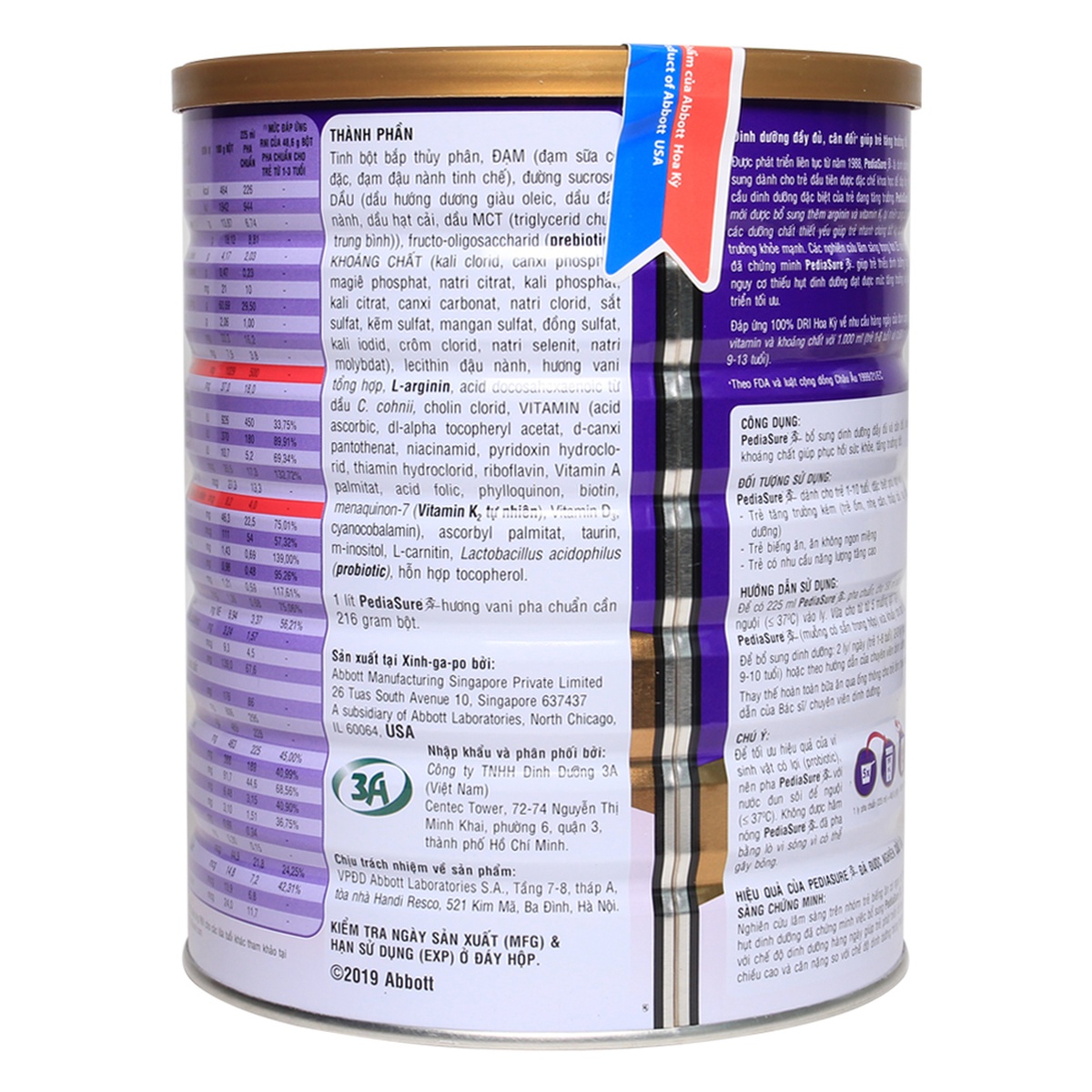 Thực phẩm dinh dưỡng y học Pediasure BA ít ngọt 1.6kg (cho trẻ 1-10 tuổi) - Sữa PediaSure BA 1600g vị vani ít ngọt cho bé 1-10 tuổi-3