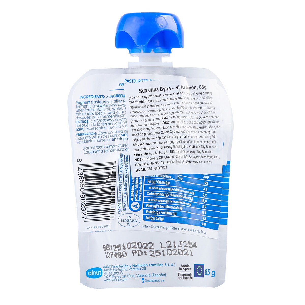 Sữa chua Byba vị tự nhiên cho bé độ tuổi 6M+ (Dạng túi) 85g - mặt trái