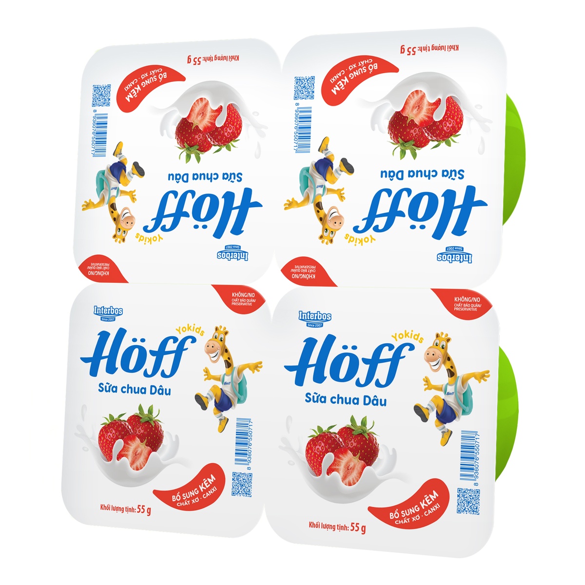 Sữa chua hoa quả Hoff vị dâu 4x55g - mặt trái