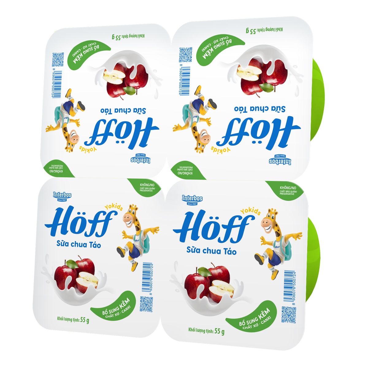 Sữa chua hoa quả Hoff vị táo 4x55g - mặt trái
