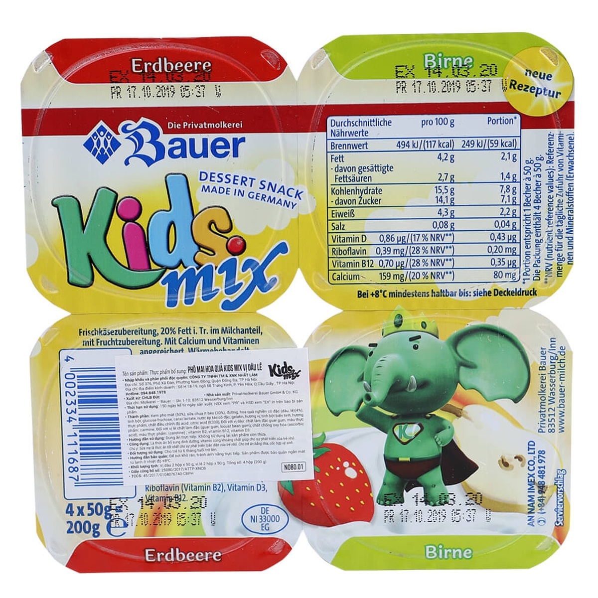 Phô mai hoa quả Kids Mix  50g - Lốc 4 - mặt trái