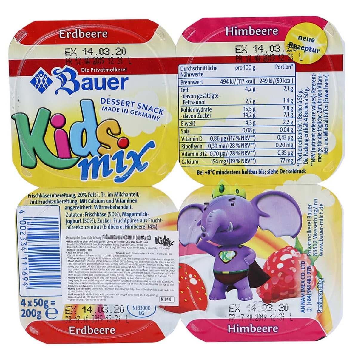 Phô mai hoa quả Kids Mix  50g - Lốc 4 - mặt phải