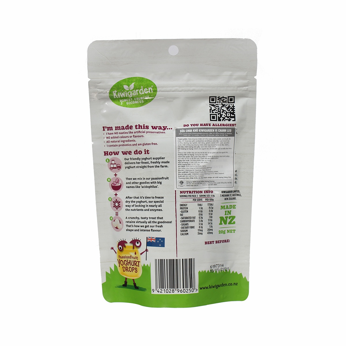 Sữa chua khô Kiwigarden vị chanh leo 20g - mặt trái